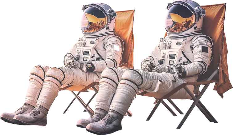 deux astonaute assis sur des chaises de la page accueil