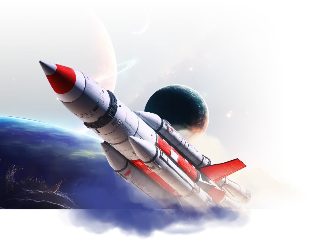 fusée se déplaçant de planète en planète de la page accueil 