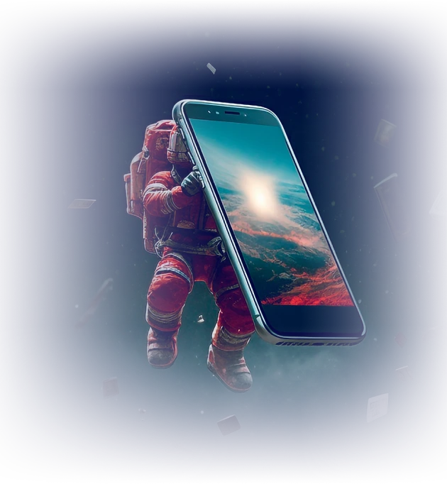 téléphone tenue par un astronaute de la page prestashop