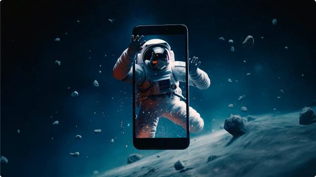 astronaute dans un téléphone de la page applicaion metier