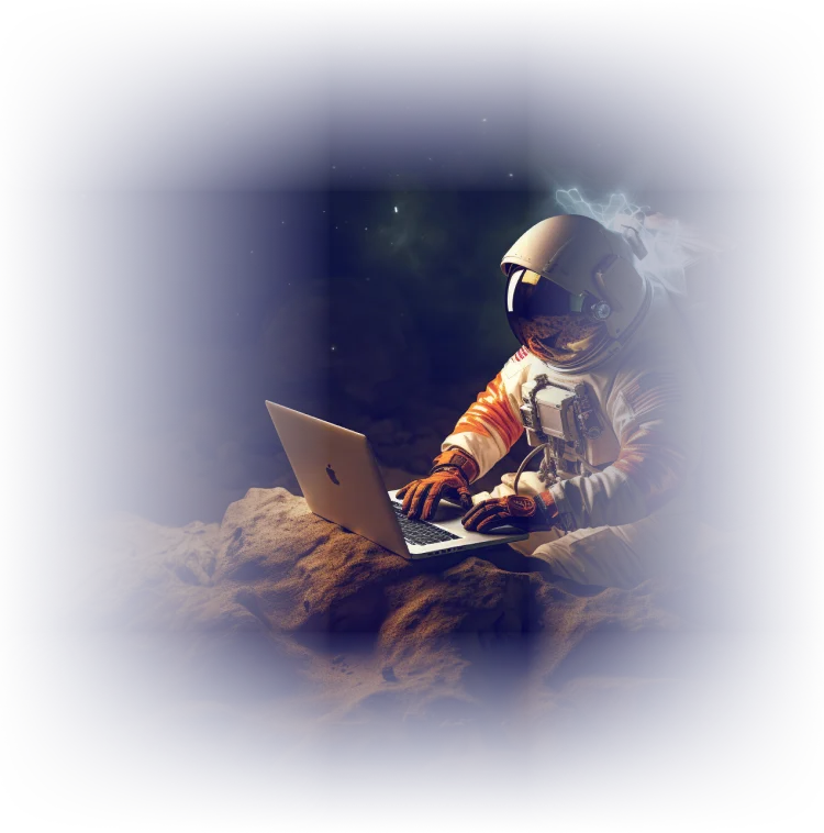 astronaute tapant sur un ordiateur portable de la page vitrine