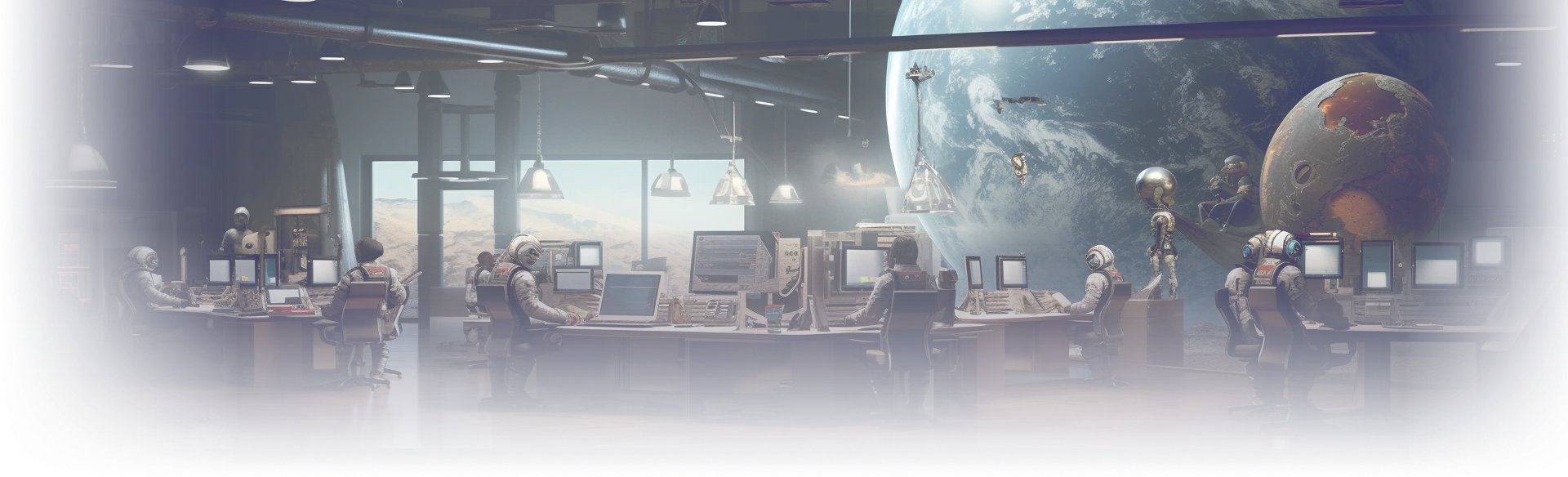 bureau rempli d'astonautes travaillant de la page agence