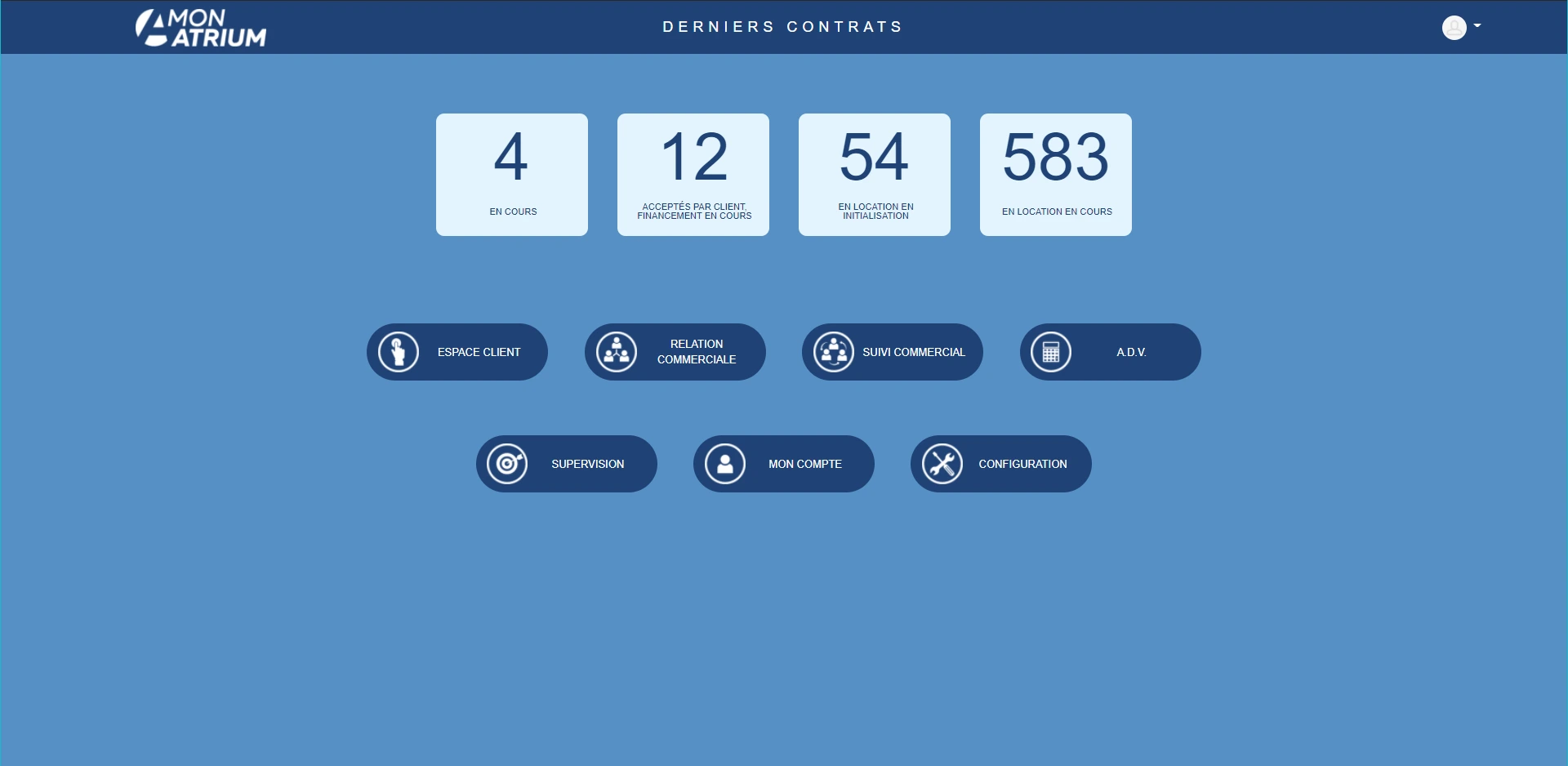 Fiche client du CRM avec contrats et factures